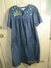Go Softly Patio House Dress Zipper Peacock Lounge Denim Pockets Size PL (E-89)