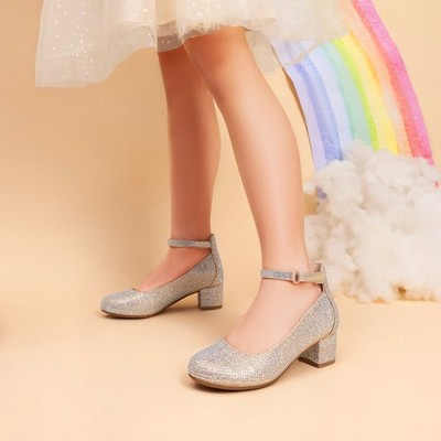 Girls Ankle Strap Low Chunky Heel Pumps Wedding Party Dress Shoes Little Big Kid