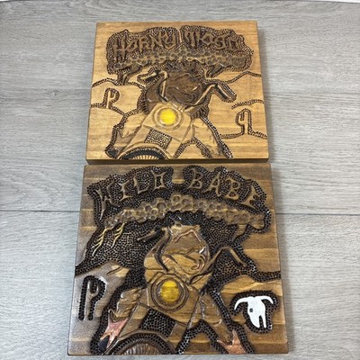 Horny Toad And Wild Babe On Motorcycles Wood Hand Made Art Set Of 2