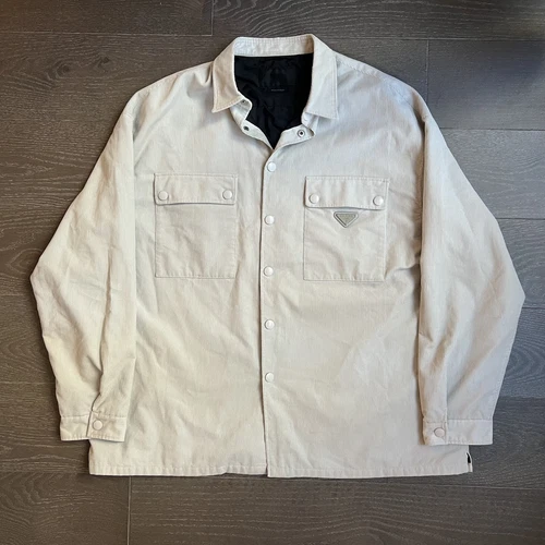 Veste chemise Prada velours côtelé triangle logo pinwale FW23 taille XL