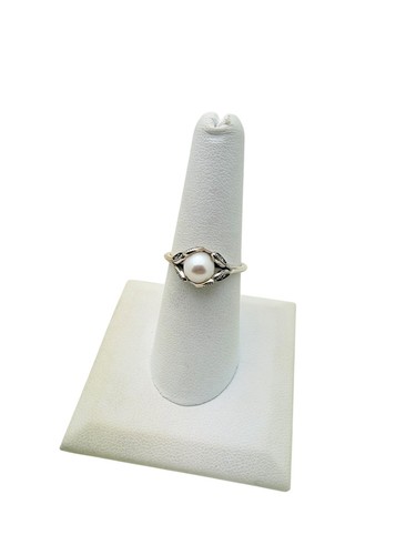 Pandora Sterling Silver Clear CZ Luminous Leaves Pearl Ring Size 7