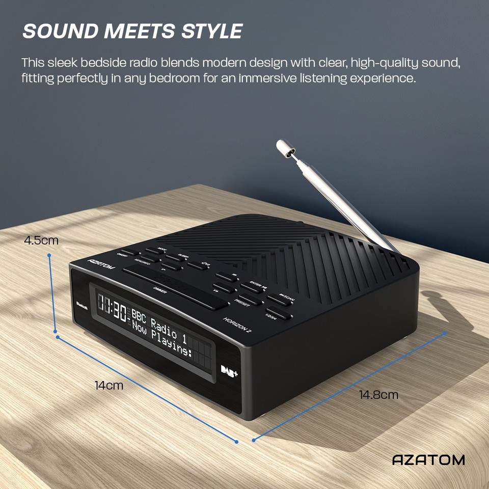 DAB+/DAB FM Radio Bedside Alarm Clock with Bluetooth - Azatom Horizon 2 ...
