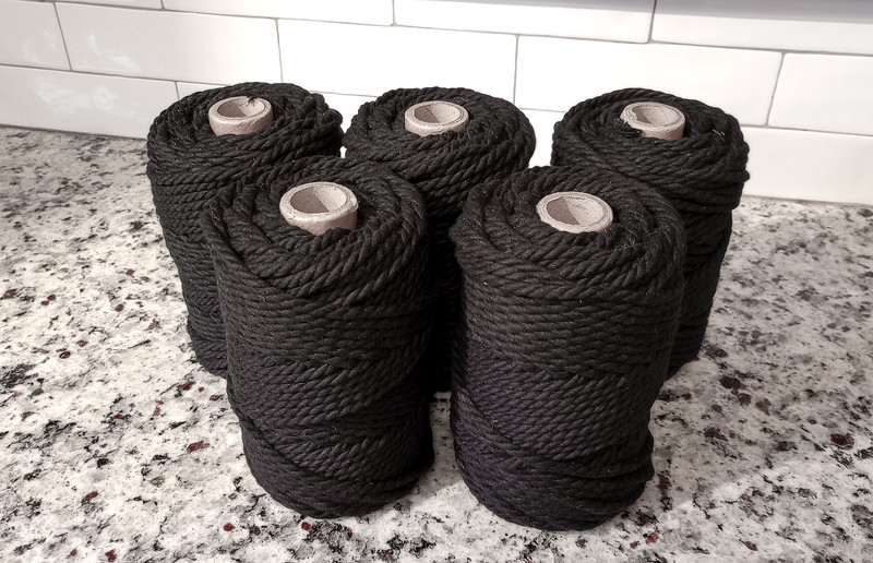 5 rolls Ganxxet 5mm 3 ply, cotton rope for macrame/weaving wholesale, BLACK, NEW