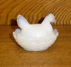 Vintage Miniature Milk Glass Chicken On Nest - 2.5"
