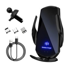 Black 15W Fast Charging Wireless Car Charger - Black Electric Induction Car
