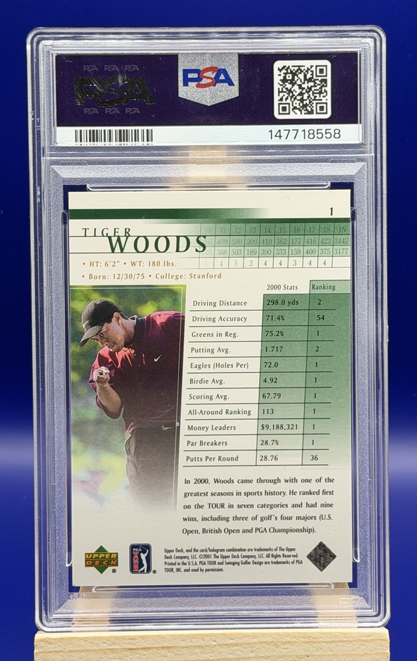 2001 Upper Deck - Tiger Woods #1 RC PSA 8 view 2