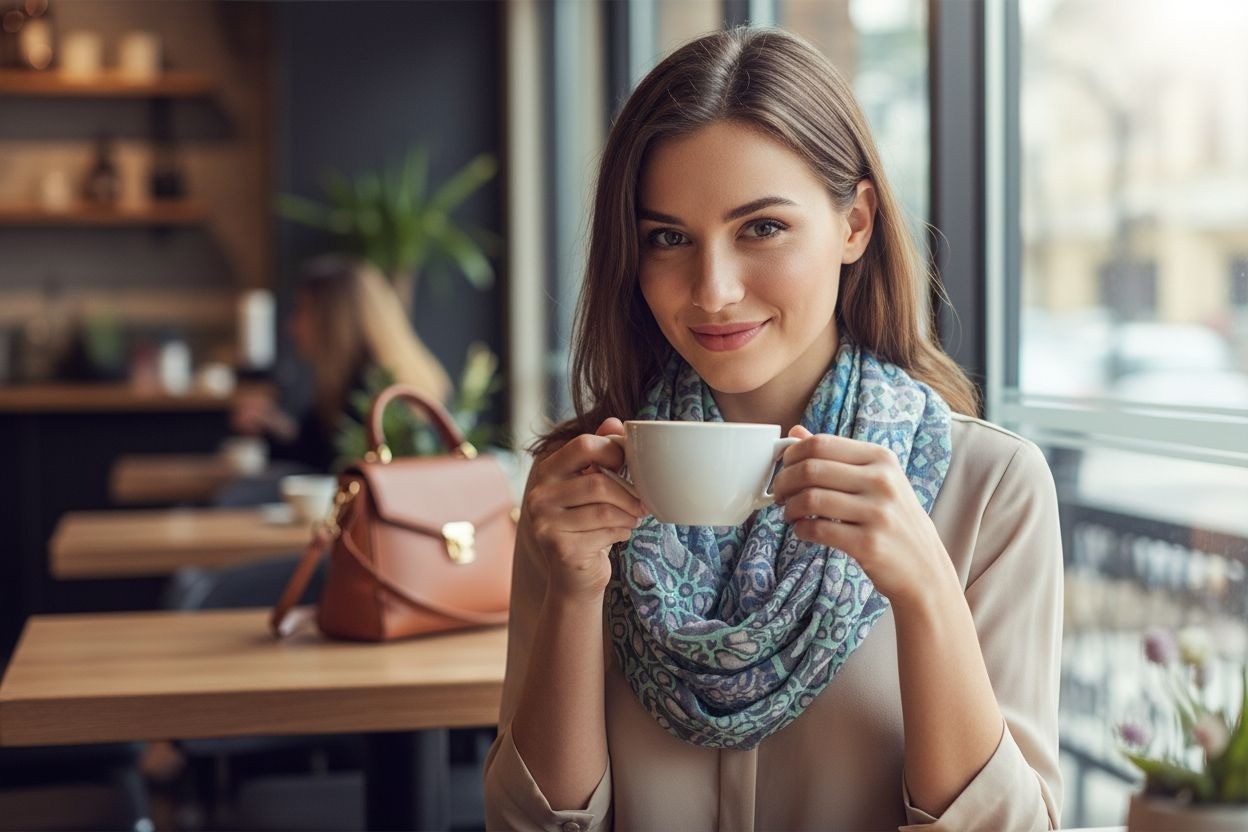Lightweight Blue & Green Patterned Infinity Scarf - image 1