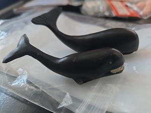 Set of 2 Antique  Cast Iorn Lead Sperm Whale Figurine Paperweights