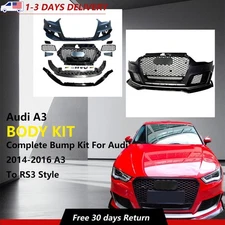 Front Bumper Kit Quattro Grill include Lip For 2014-2016 Audi A3/S3 8V RS3 Style