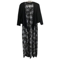 Denim & Co Maxi Dress & Shrug Black Floral V-Neck Sleeveless Size XL New 9793