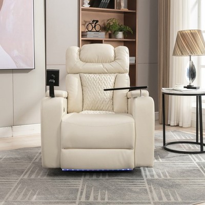 270° Swivel PU Leather Power Recliner w/Tray,USB,Cup Holders,Phone Holder Chairs