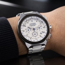 Men's Octagon Chronograph Watch White Dial Stainless Steel Bracelet Quartz NEW