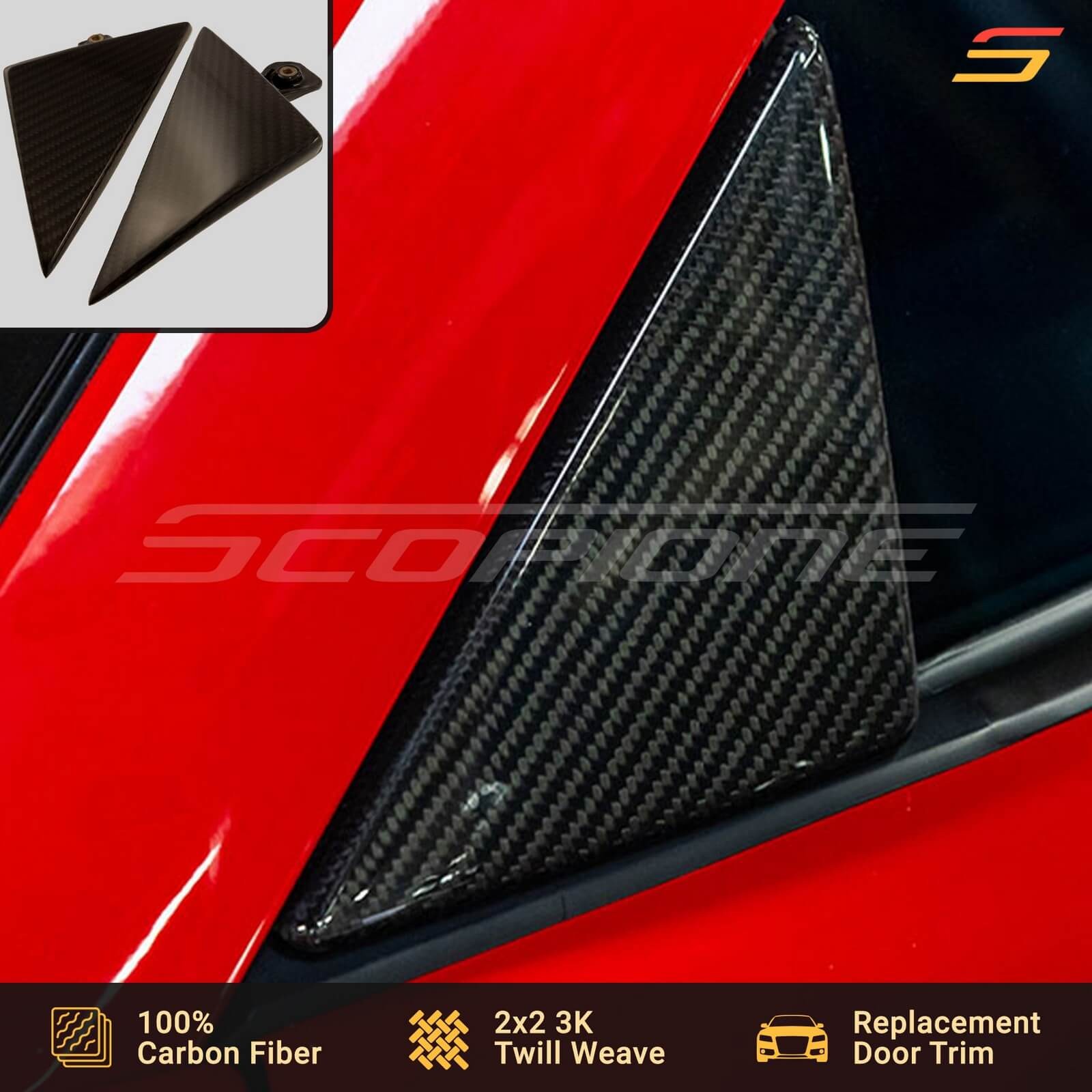 Scopione Carbon Window Door Triangle Mirror Trim for Ferrari 458 Italia Spider