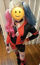 Harley Quinn Costume: Wig, Jumpsuit Accessories Girls Size Small