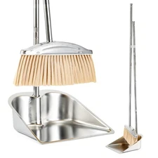VOOWO Broom with Dustpan Combo Set, 46" Stainless Steel Broom and Dustpan Set...