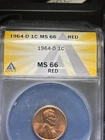 1964-D Lincoln Cent – ANACS MS-66 RD – Brilliant Red – High Grade