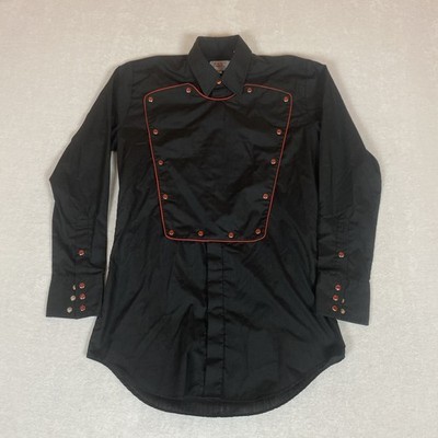 ELY Diamond Western Snap Shirt Black Red Piping Studded Bib Front Rodeo Small