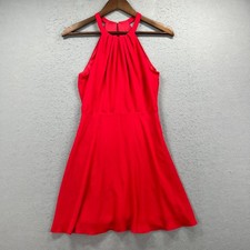 Express Dress Women 4 Red Halter Neck Fit & Flare Pleated Cocktail Party Dress