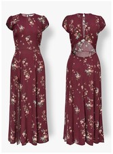 Women Reformation Round Neck Floral A-line Midi Dress Size US 0
