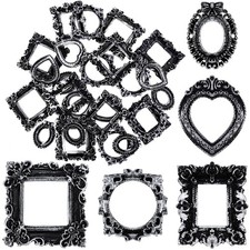 Vicenpal 25 Vintage Mini Baroque Antique Silver Resin Picture Frames Jewelry
