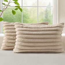 Cozy Faux Fur Throw Pillow Covers 20" x 12" Pack of 2 Light Khaki Brown