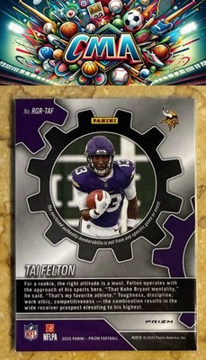 2025 Panini Prizm #RGR-TAF Tai Felton Rookie Gear Neon Green