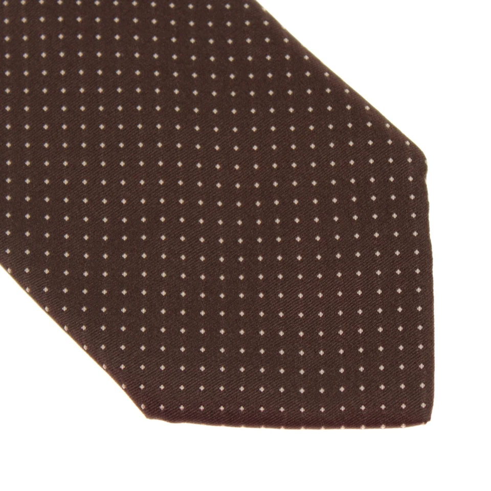 Corbata Santostefano Italo Ferretti nueva sin etiquetas 100 % seda marrón con mini lunares crema Foto 2 de 4