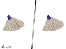 Blue Aluminium Mop Handle and 2 x 16py Blue Cotton Socket Mop Heads