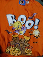 Vintage Loony Tunes T-Shirt W/Original Tag XL Tweety Bird Halloween Orange  01