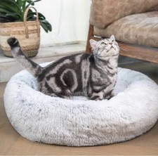 Fluffy Faux Fur Plush Cat Bed 20 Inches Calming Donut Bed Warming Cozy