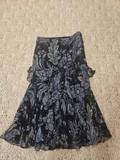 Lauren Ralph Lauren Skirt L Silk Blue Floral Ruffled Lined Midi - Maxi