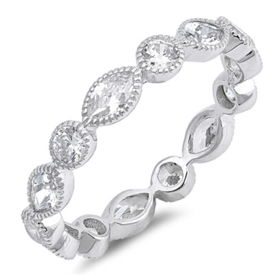 Clear CZ Eternity Stackable Wedding Ring New 925 Sterling Silver Band ...