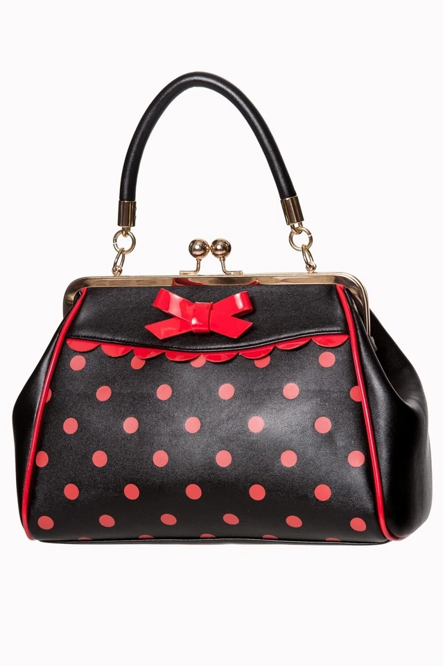 Moco Negro Rojo Polk Dot Retro Vintage Rockabilly Crazy Pequeño Bolso Cosa PROHIBIDO Foto 2 de 4