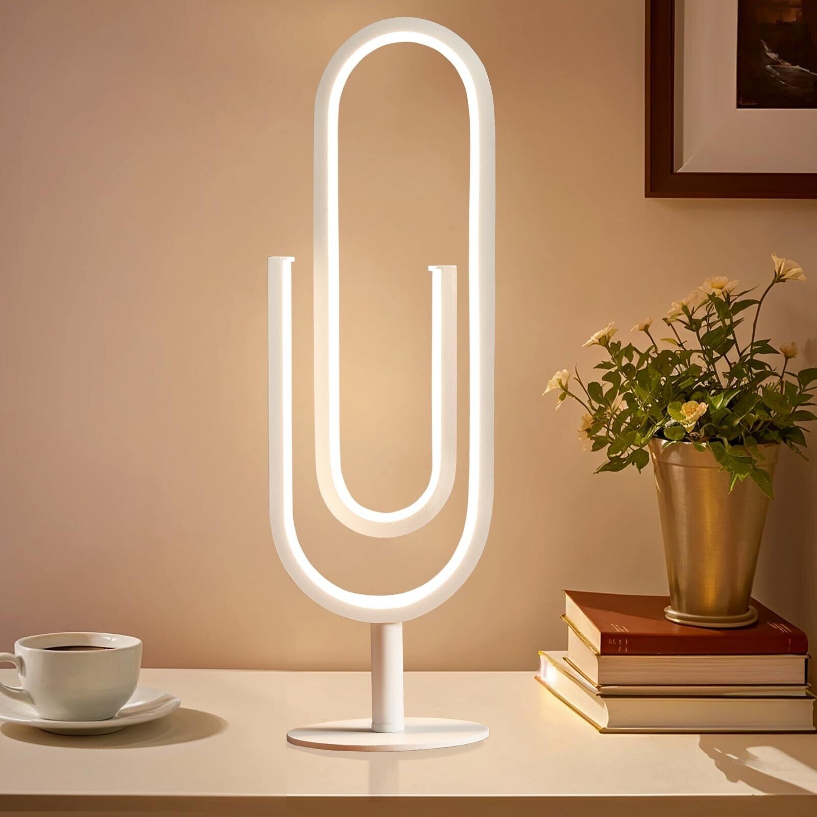 LED Table Lamp, Modern Stepless Dimmable Bedside Lamps, Paperclip-Shaped Smal...