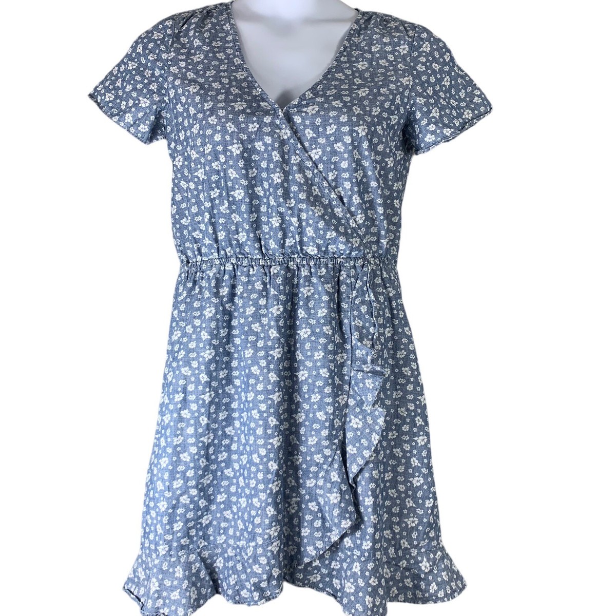 J Crew Mercantile Dress Size Small Blue Denim White Floral Print Short  Sleeve | eBay