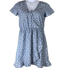 J Crew Mercantile Dress Size Small Blue Denim White Floral Print Short Sleeve