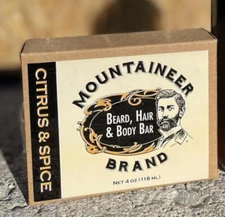 Mountaineer Brand Men's 4-in-1 Beard Hair and Body Bar Soap, Mountain Fresh 4 Oz