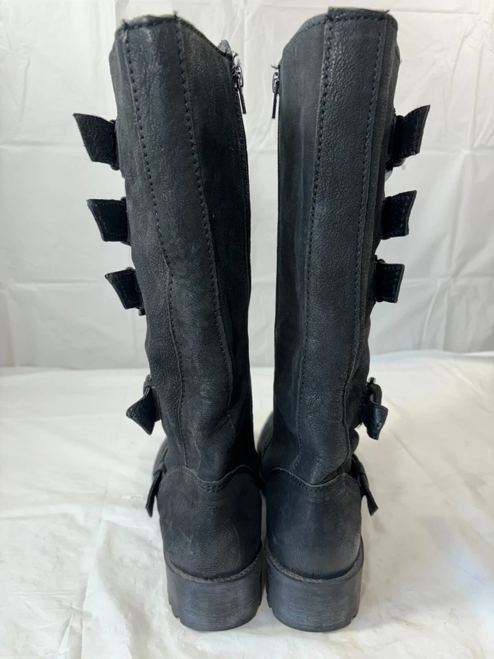 Bota hasta la rodilla de gamuza negra alta MIA Aleshia con hebillas cremallera motociclista talla 8,5 Foto 4 de 4