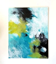 Original Abstract acrylic turquoise white Painting Contemporary Art 11 x 14 OOAK