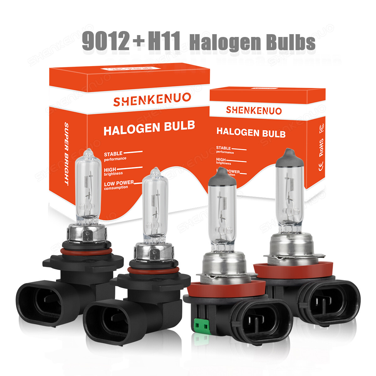 4X Halogen Headlight High/Low + Fog Light Bulbs 9012+H11 For Fiat 500 2012-2019