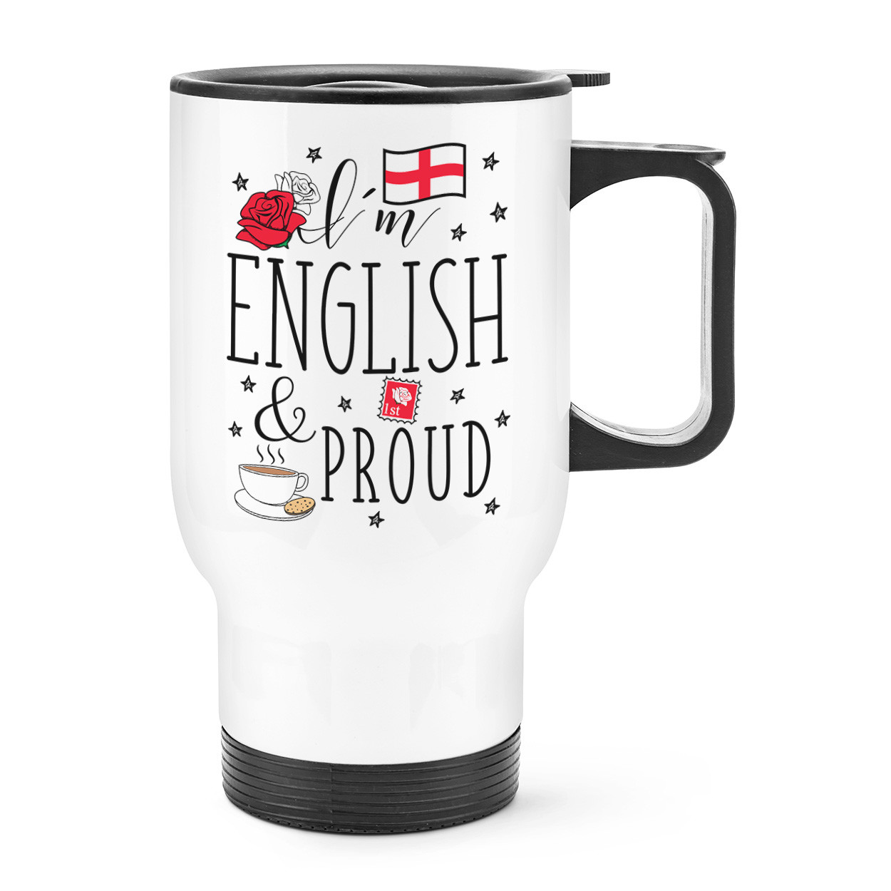 I'm English And Proud Travel Mug Cup With Handle - England Rugby Flag Funny