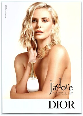 2022 Dior J'adore Fragrance Print Ad, Charlize Theron Topless Hot Pin-Up Parfum