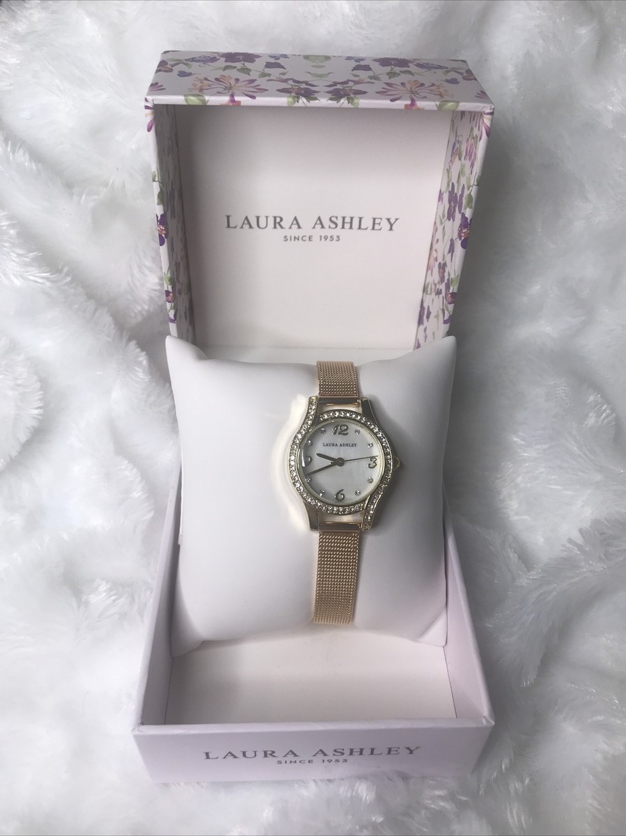 Laura Ashley Mini Gold & Crystal Mesh Bracelet Watch | eBay