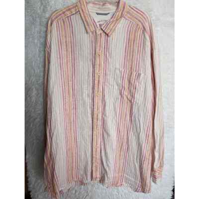 Tommy Bahama Relax 100% Linen Button Down Shirt Men's 2XB Pink White Stripe