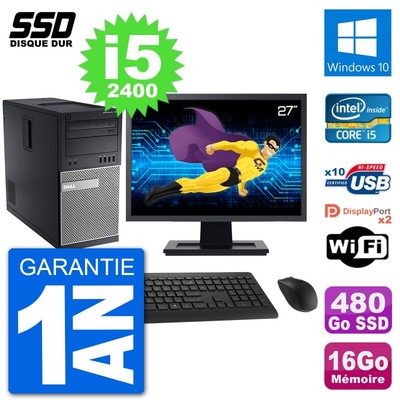 PC tour DELL 7010 Bildschirm 27 '' Intel i5-2400 RAM 16Go SSD 480Go Windows 10