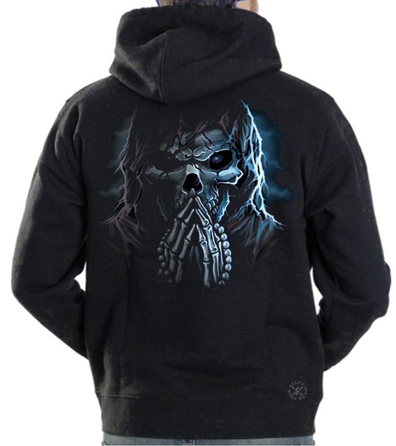 PRAYING GRIM REAPER Hooded Sweat Shirt Evil Skull of Death HOODIE