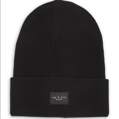 RAG & BONE ADDISON MERINO WOOL RIB KNIT BEANIE BLACK UNISEX OS NWT