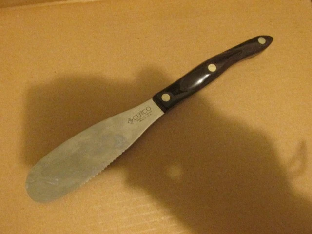 Cutco USA 1768 Serrated Spatula Spreader Knife Classic Brown Swirl Handle