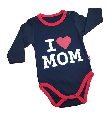 Lullaby Baby Body, 9 Monate, Langarm, I Love Mom, Schwarz, Baumwolle, Nickelfrei