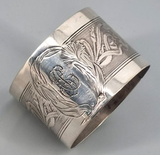 Gro&szlig;er Serviettenring Silber 950er  Monogramm G B Frankreich 19.Jh. floral (55)